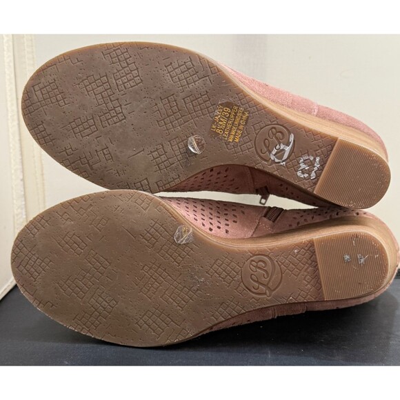 Lucky Brand Wedge Bootie Lilac Suede 8.5 Boho Pierced Peep Toe Jazley Ankle Boot - Picture 5 of 6